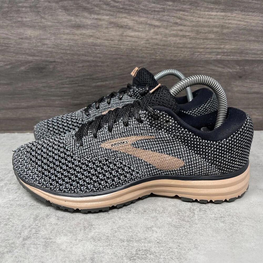 Brooks Revel 2 Running Shoes Womens Size 7 Black Rose Gold Sneakers